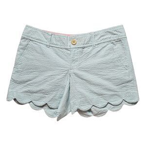 Lilly Pulitzer Scalloped Edge Shorts Size 00 Blue White Pinstripe‎ Seersucker